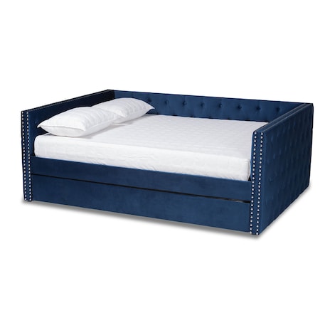 Baxton Studio Larkin Modern and Contemporary Navy Blue Velvet Fabric Full Size Daybed with Trundle 187-11458-Zoro